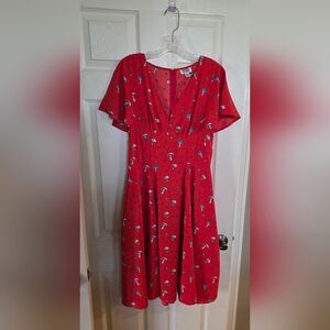 Unique Vintage Red Mushroom Pattern Cap Sleeve A Line Dress Medium 6-8